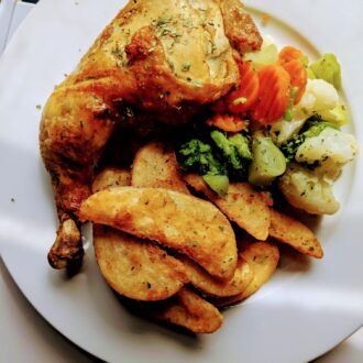 POTATOES WEDGE VEG AND CHICKEN